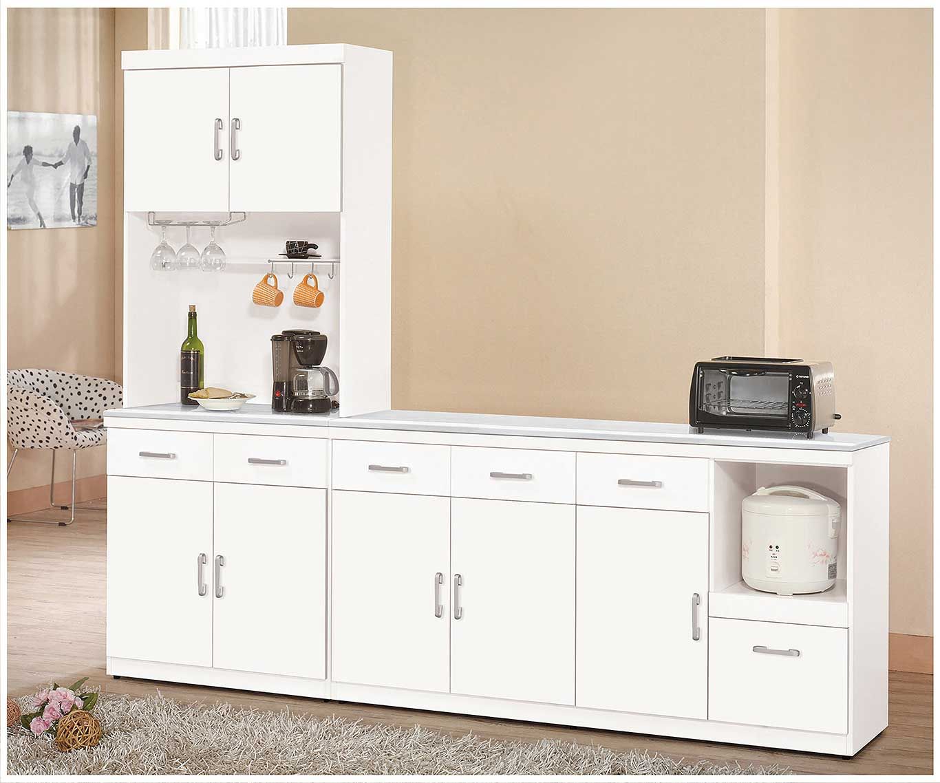 祖迪白色2.7尺岩板雙門餐櫃(上+下)