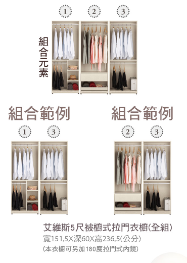 艾維斯5尺被櫥式拉門衣櫥(全組) 2