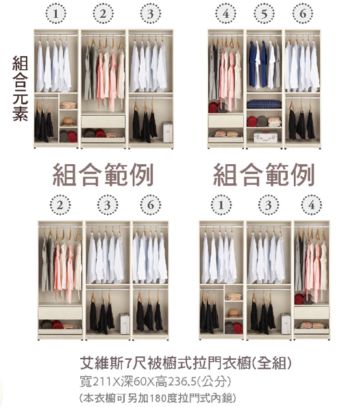 艾維斯7尺被櫥式拉門衣櫥(全組) 2