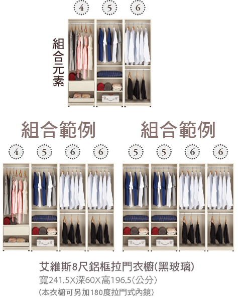 艾維斯8尺鋁框拉門衣櫥(黑玻璃) 2