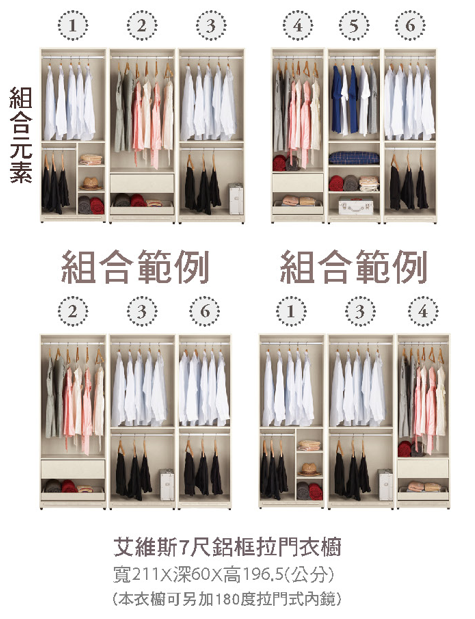 艾維斯7尺鋁框拉門衣櫥 2