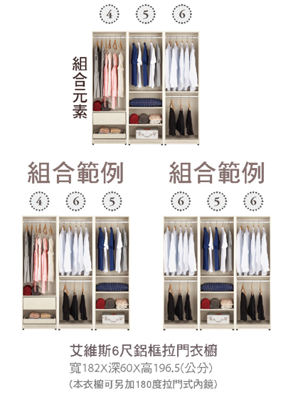 艾維斯6尺鋁框拉門衣櫥 2