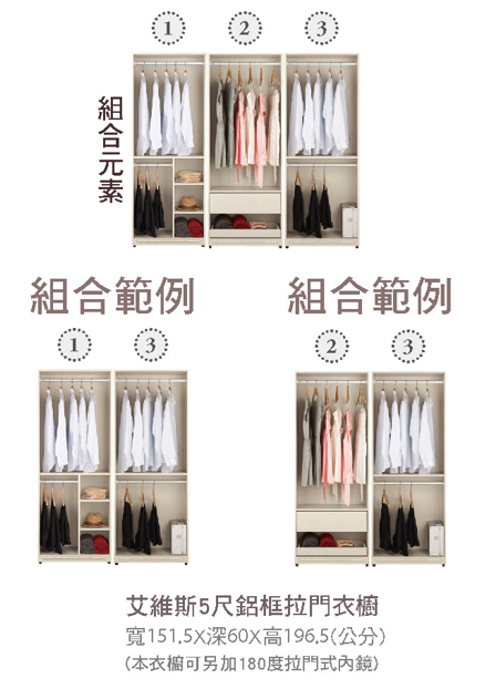 艾維斯5尺鋁框拉門衣櫥 2