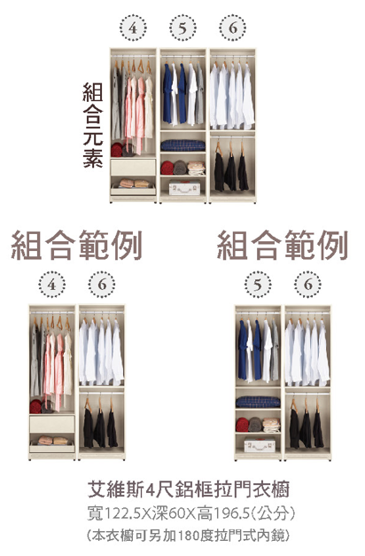 艾維斯4尺鋁框拉門衣櫥 2