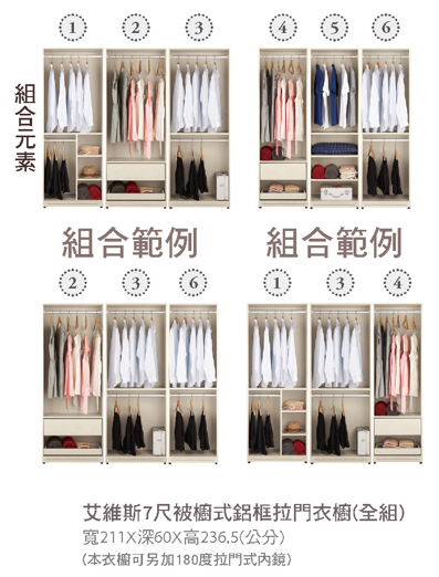 艾維斯7尺被櫥式鋁框拉門衣櫥(全組) 2