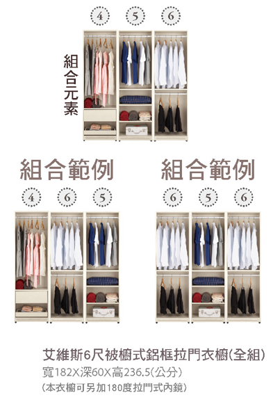 艾維斯6尺被櫥式鋁框拉門衣櫥(全組) 2