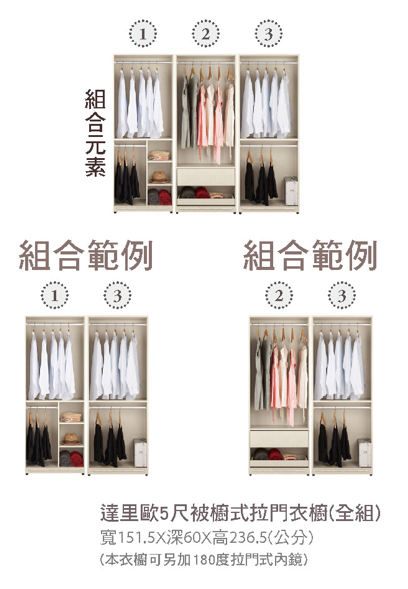 達里歐5尺被櫥式拉門衣櫥(全組) 2