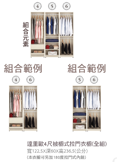達里歐4尺被櫥式拉門衣櫥(全組) 2
