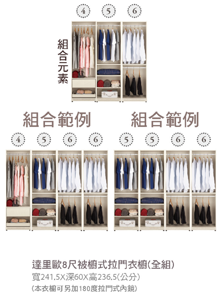 達里歐8尺被櫥式拉門衣櫥(全組) 2