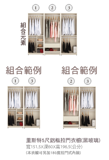 里斯特5尺鋁框拉門衣櫥 2
