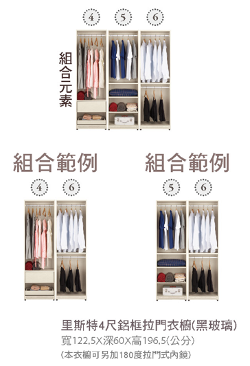 里斯特4尺鋁框拉門衣櫥(黑玻璃) 2