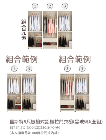 里斯特5尺被櫥式鋁框拉門衣櫥(全組) 2