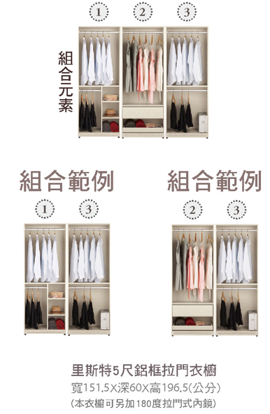 里斯特5尺鋁框拉門衣櫥 2