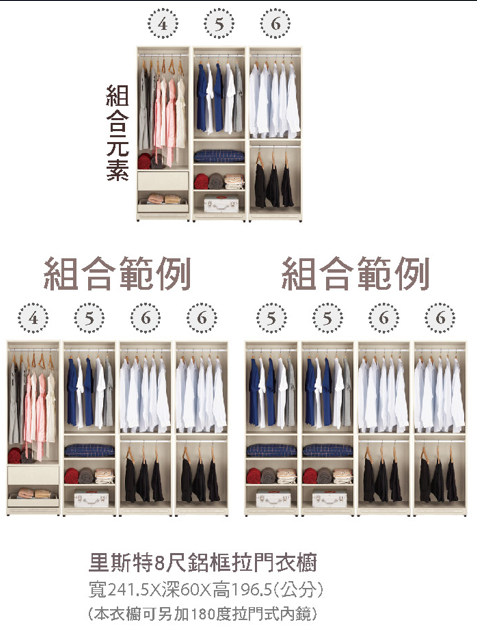 里斯特8尺鋁框拉門衣櫥 2