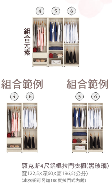 蘿克斯4尺鋁框拉門衣櫥(黑玻璃) 2