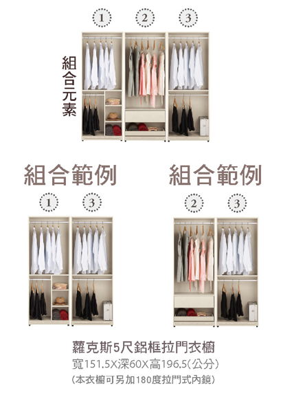 蘿克斯5尺鋁框拉門衣櫥(黑玻璃) 2