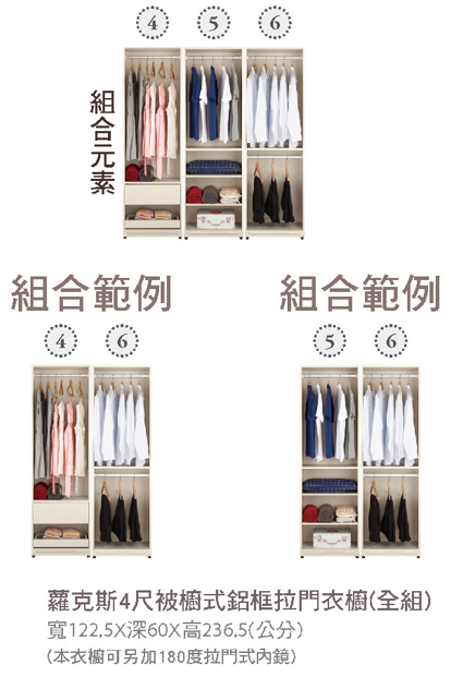 蘿克斯4尺被櫥式鋁框拉門衣櫥(全組) 2