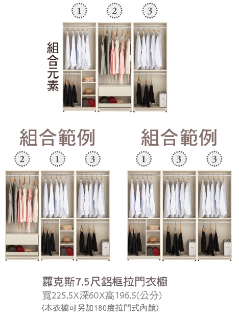 蘿克斯7.5尺鋁框拉門衣櫥 2