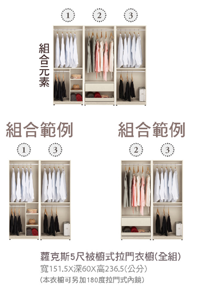 蘿克斯5尺被櫥式拉門衣櫥(全組) 2