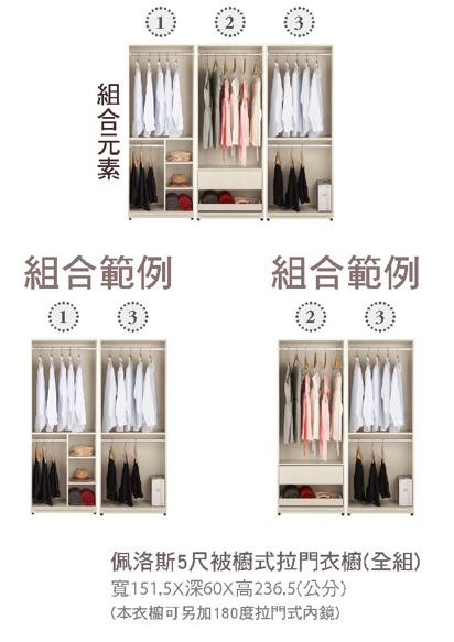 佩洛斯5尺被櫥式拉門衣櫥(全組) 2