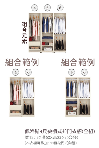 佩洛斯4尺被櫥式拉門衣櫥(全組) 2