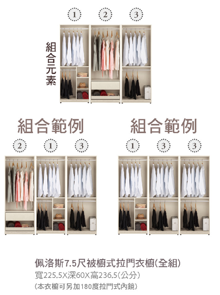 佩洛斯7.5尺被櫥式拉門衣櫥(全組) 2