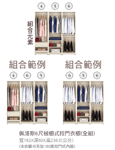 佩洛斯6尺被櫥式拉門衣櫥(全組) 2