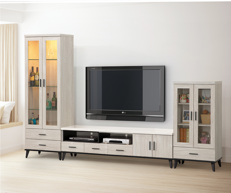 麥利雅白橡色10尺L型櫃組
